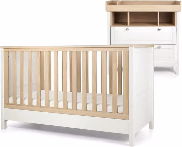 Mamas & Papas Harwell 2 Piece Cotbed and Dresser Set in White