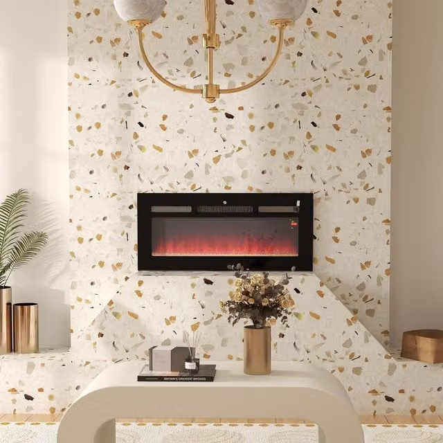 HOMCOM Black Recessed and Wall Mounted Electric Fireplace with Remote