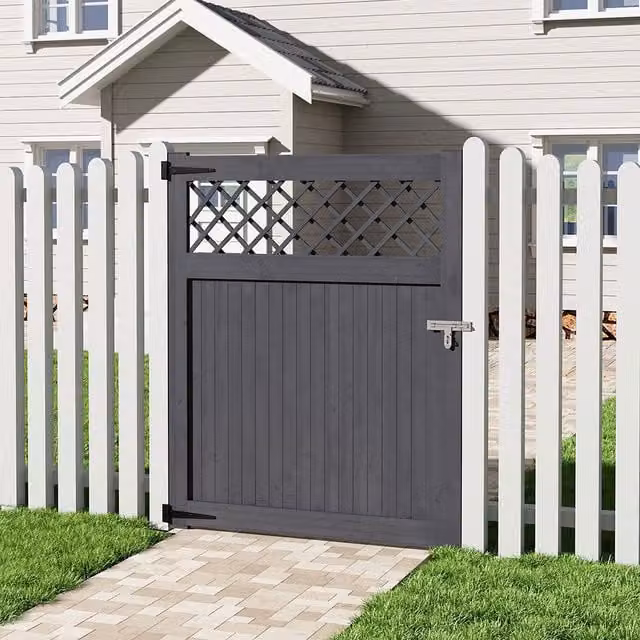 Livingandhome Rhombus Wood Garden Fence Gate in Grey, W: 120 cm, H: 150 cm