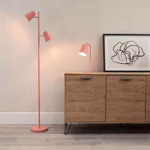ValueLights Bibi 2 Way Pink Metal Floor Lamp with LED Bulbs