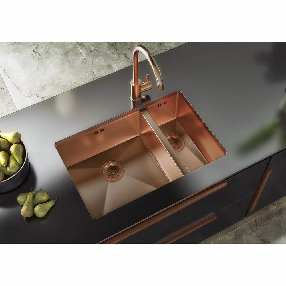 PAWNORA 1.5 Bowl Undermount Stainless Steel Sink in Bronze and Brown – 3