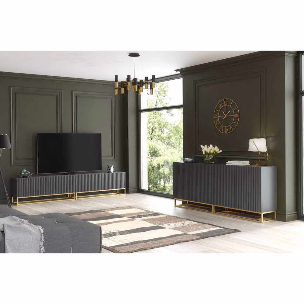 Mex Furniture LTD Ripple Duo TV Unit in Dark Grey with Fluted Doors, W: 200 cm, H: 45 cm, D: 35 cm – 3