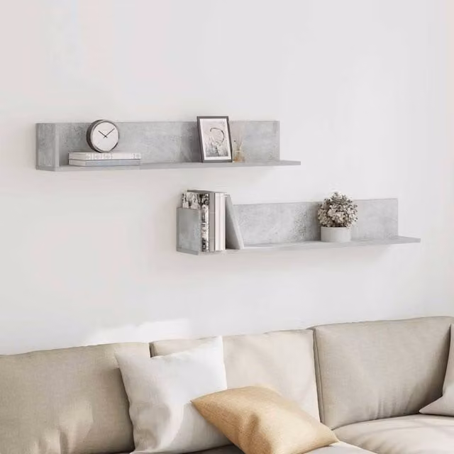 Berkfield Home Wall Mounted Shelves, 2 Piece Set, Grey MDF, W: 100 cm, D: 16.5 cm, H: 16.5 cm