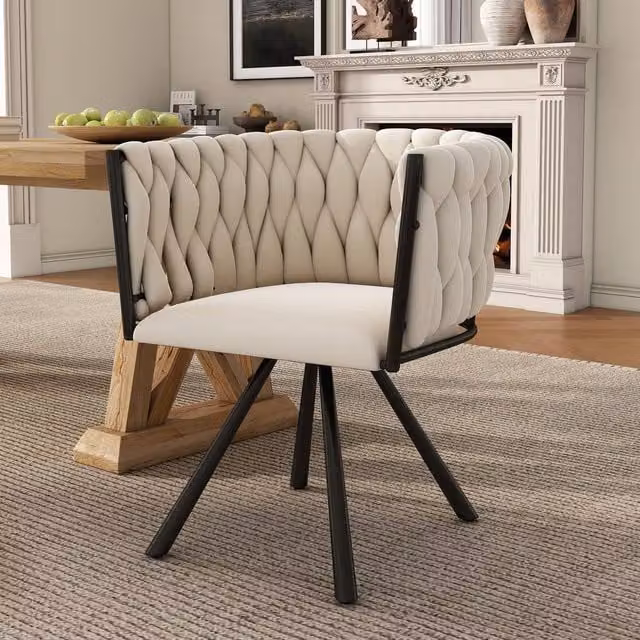 Merax Beige Velvet Swivel Dining Chair with Metal Legs