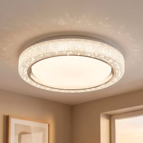 Netlighting Globo Lighting Modern LED Ring Ceiling Light in White and Chrome with Crystals, 24W, 1600 Lumen, Diameter: 40 cm – 2