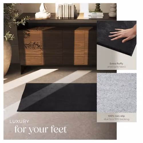 tectake Fluffy Short-Pile Rug in Black, Allergy-Friendly, Washable and Non-Slip, W: 80 cm, D: 150 cm – 4