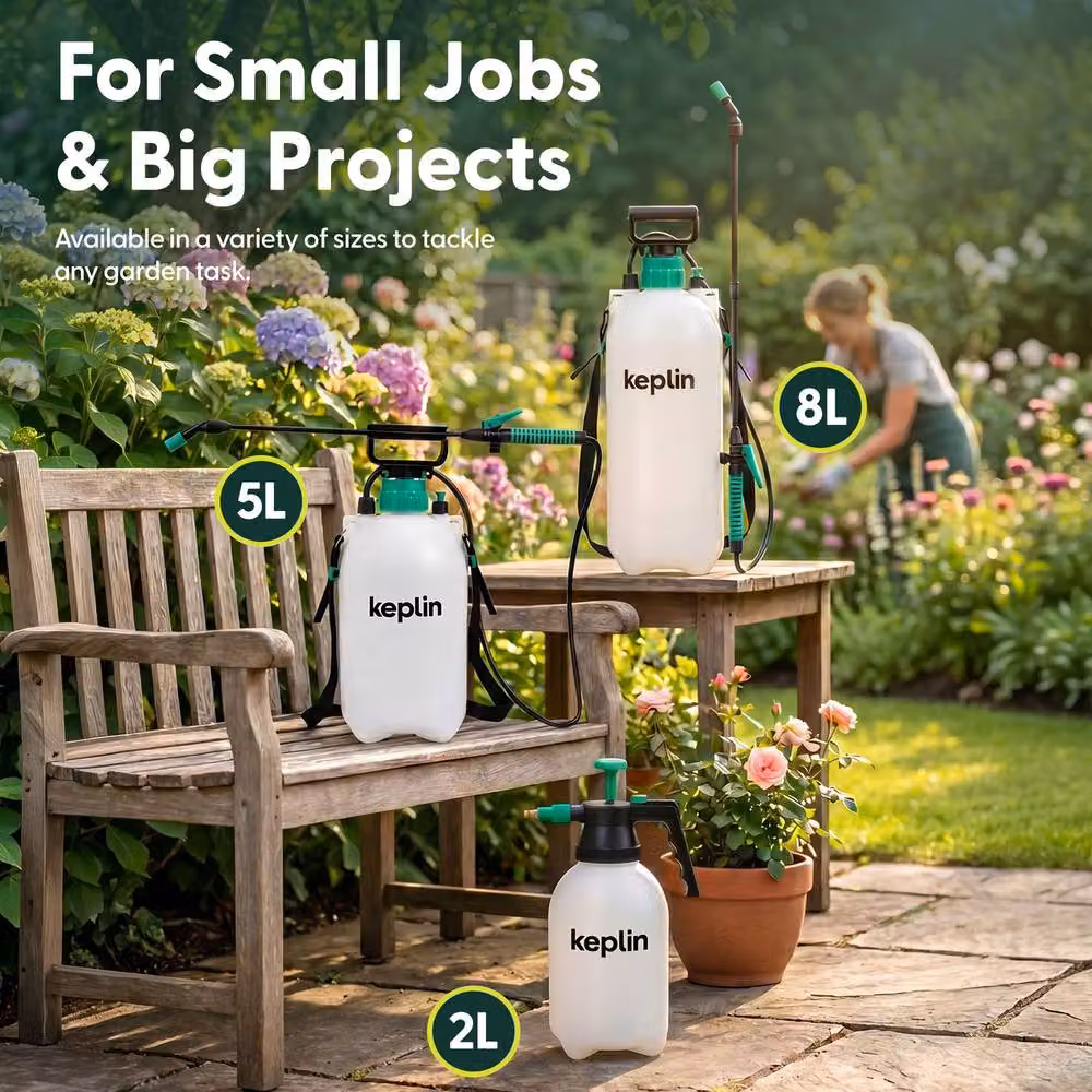Keplin 8L Manual Pressure Sprayer in White and Transparent – 10