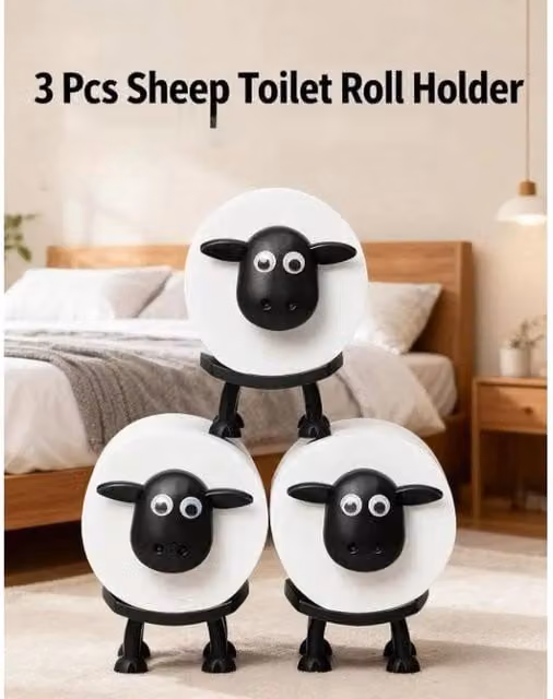 PAWNORA 3-Piece Funny Sheep Toilet Paper Holder Set in Black – 1