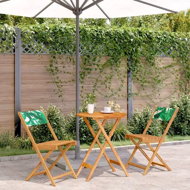 Berkfield Home 3 Piece Bistro Set in Green with Acacia Wood and Floral Pattern Fabric
