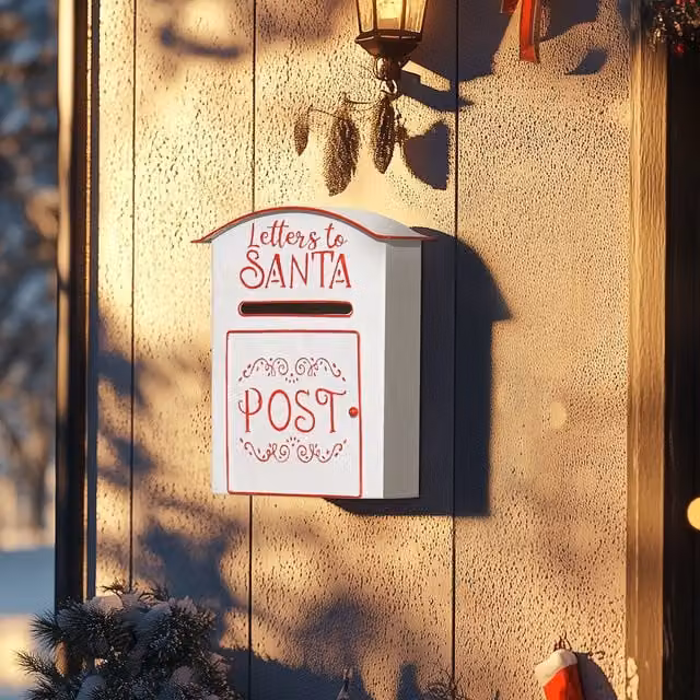HOMCOM Christmas Wall Mounted Santa Mailbox in Red and White Metal – 1