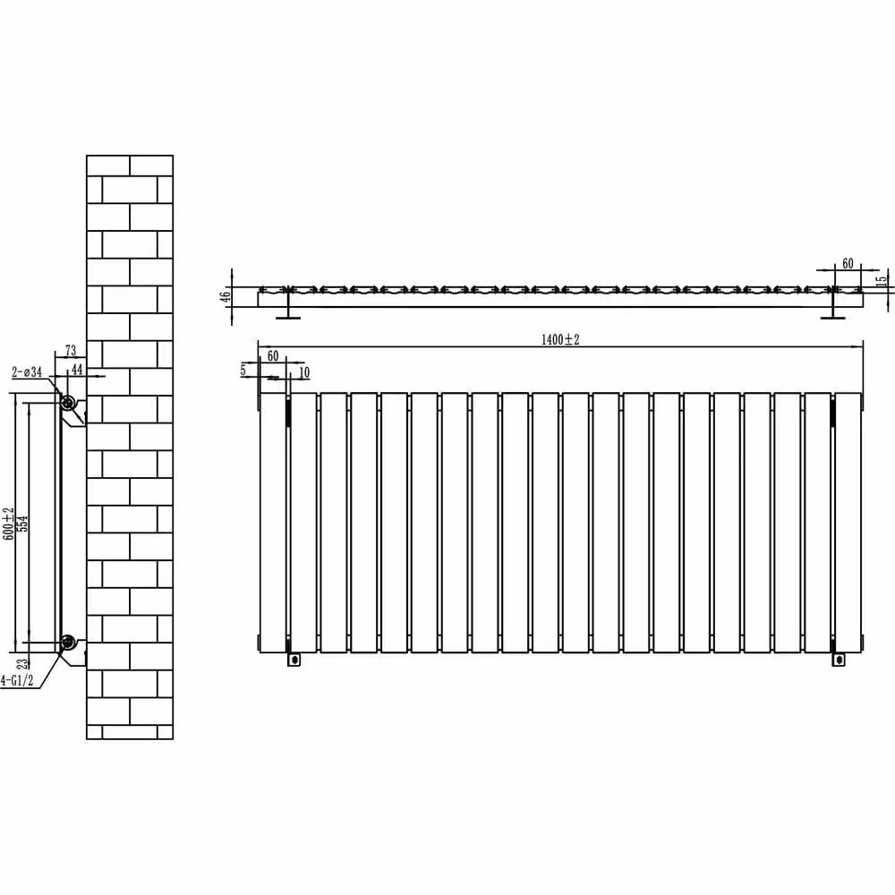 Monstershop Flat Single Column Steel Radiator and Thermostat Valves in Anthracite Grey, H x W: 140 x 60 cm – 5