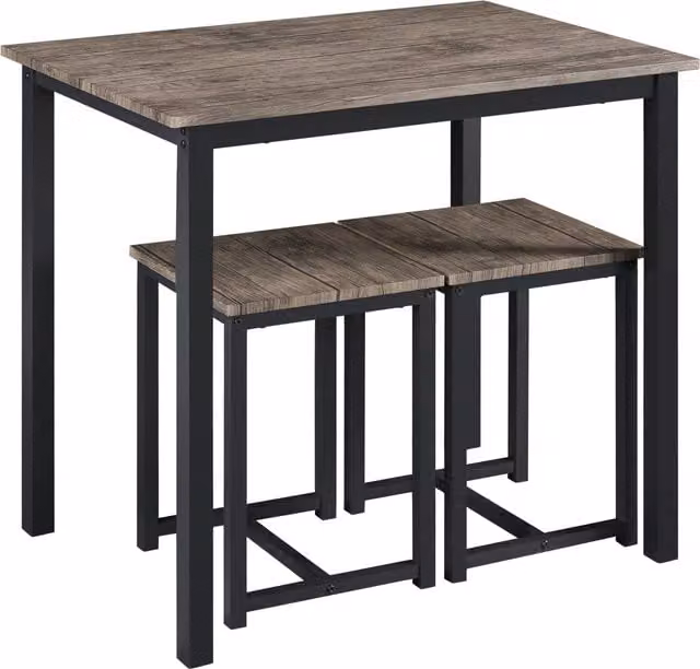 Yaheetech Industrial 3-Piece Rectangular Dining Table and Chairs Set in Brown