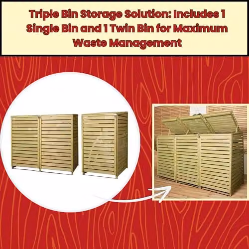Samuel Alexander Brown Wooden Triple Wheelie Bin Store for 3 Bins, W: 122 cm, H: 199 cm, D: 79 cm – 3