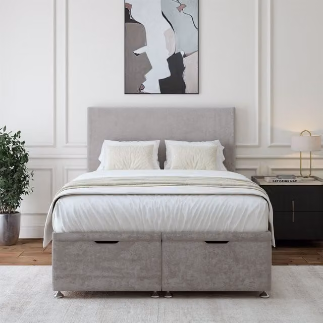 Bedmaster Luxury Velvet Ottoman Divan Base in Grey, W/D/H: 120 x 200 cm