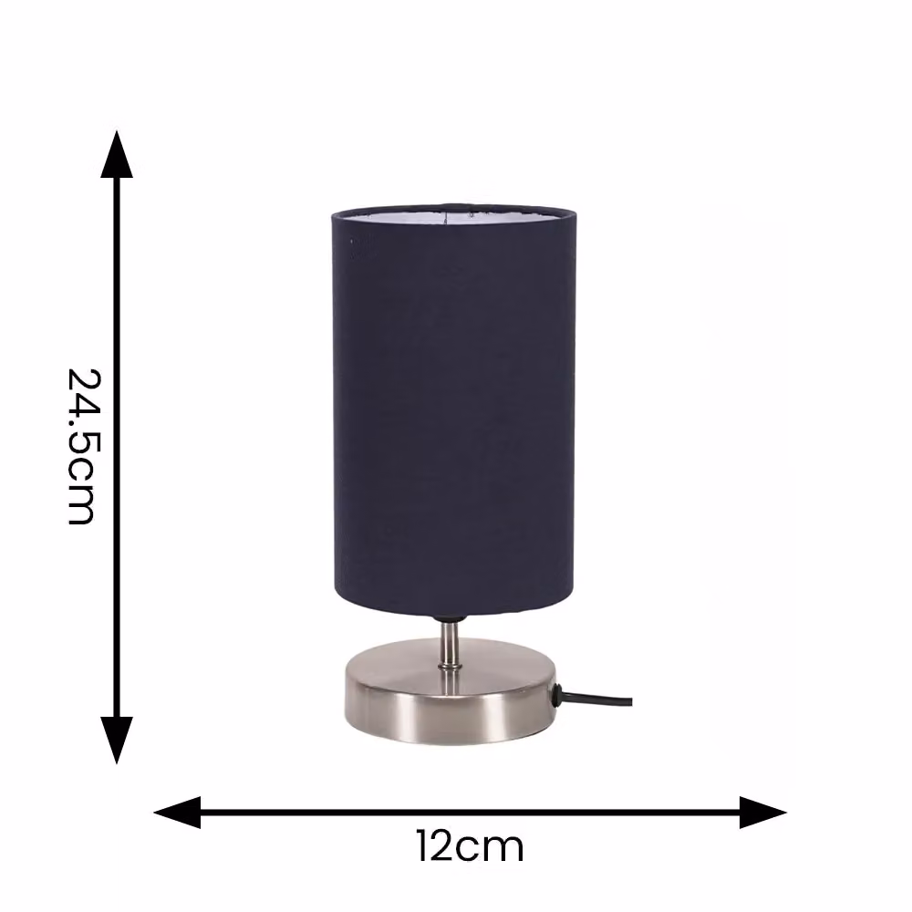 ValueLights Francis Pair of Dimmable Touch Table Lamps with Bulbs, Brushed Chrome and Navy Blue – 4