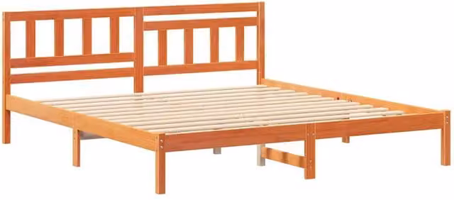 Berkfield Home Solid Pine Wood Bed with Headboard in Wax Brown, 200 x 200 cm