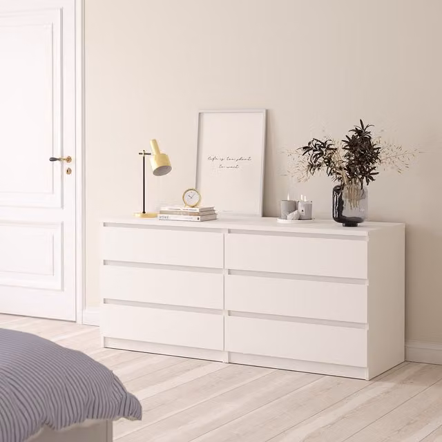 Furniture To Go Naia Wide Chest of Drawers in White Lacquered MDF