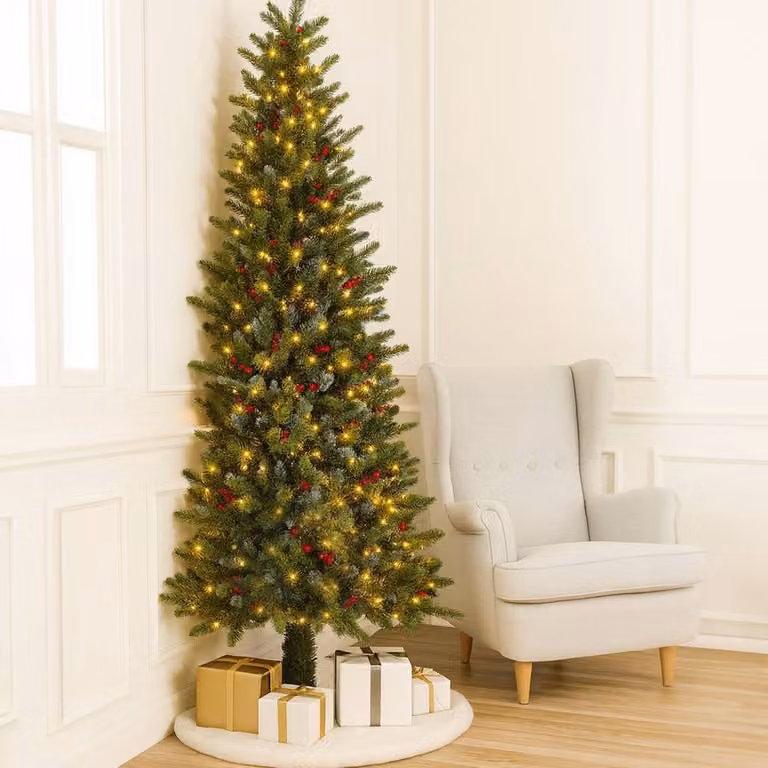 Home Republic Artificial Christmas Half Tree with Warm White LED Lights in Emerald, H 180 cm x W 45 cm
