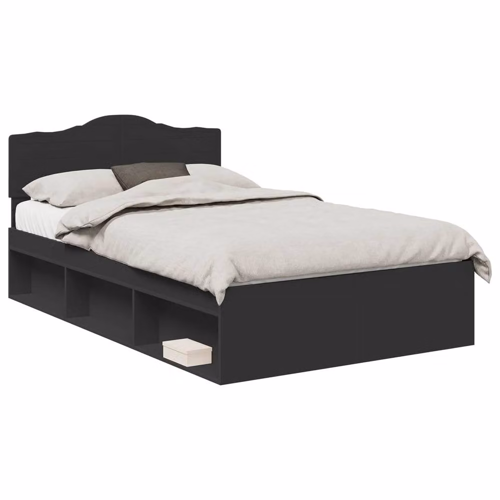 Berkfield Home Modern Bed Frame with Headboard in Black Solid Pine Wood W/D/H: 120 x 200 cm – 2