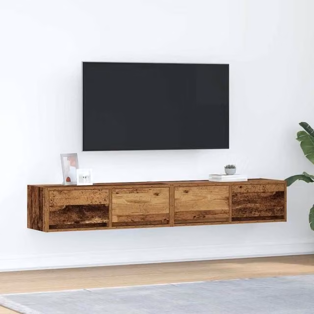 Berkfield Home Set of 2 Rustic Brown Engineered Wood TV Cabinets, W: 80 cm, D: 31 cm, H: 25.5 cm – 1