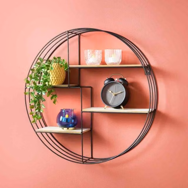 SPOT ON DEALZ Black Metal and MDF Round Wall Mounted Floating Shelf with 4 Shelves – 1
