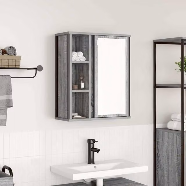 Berkfield Home Grey Sonoma Bathroom Wall Cabinet with Mirror and Internal Shelves W/D/H: 50 x 21 x 60 cm – 1