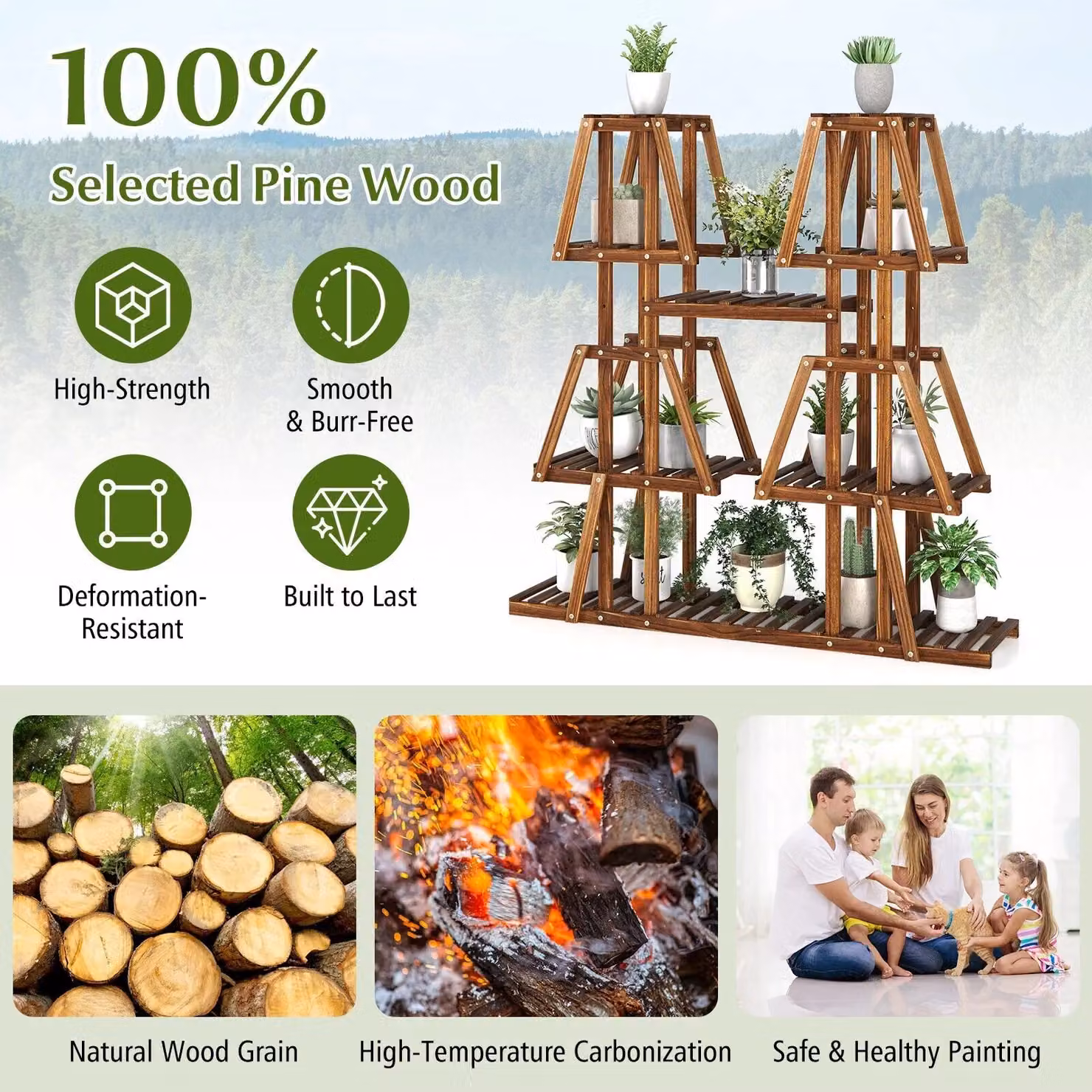 Costway 5-Tier Wood Plant Stand in Brown, Ladder Style Flowerpot Holder for 10 Pots – 5