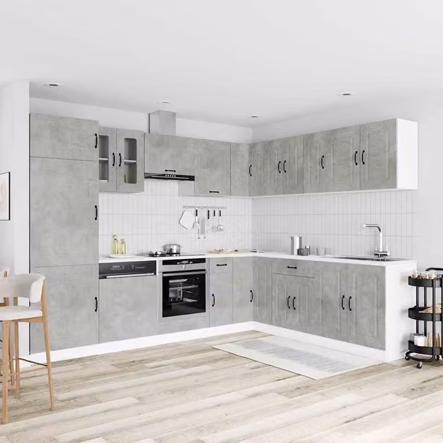 Berkfield Home Kalmar 14 Piece Modern Kitchen Cabinet Set in Concrete Grey
