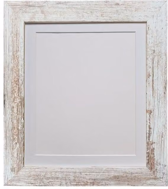 Frames & Mirrors 4U Metro Distressed White Rectangular Picture Frame with White Mount, Image Size: 40 x 50 cm