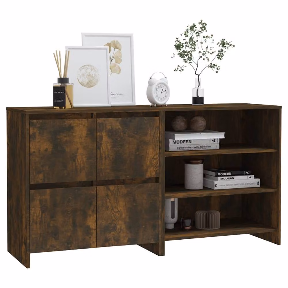 Berkfield Home Decorative 2 Piece Smoked Oak Sideboard in Brown, W/D/H: 150 x 41 x 75 cm – 3