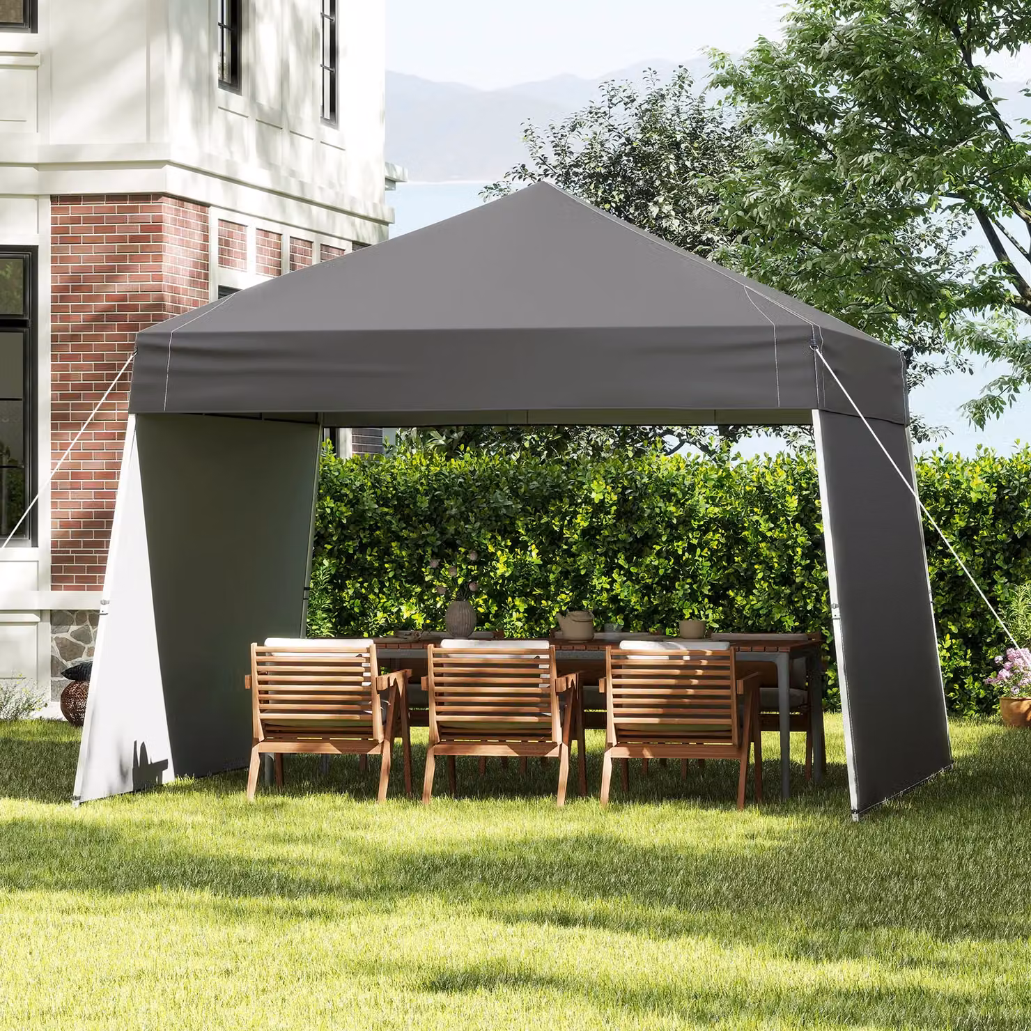 Gymax Pop up Canopy Tent with 2 Sidewalls in Grey, W: 426.7 cm x D: 279.9 cm – 9