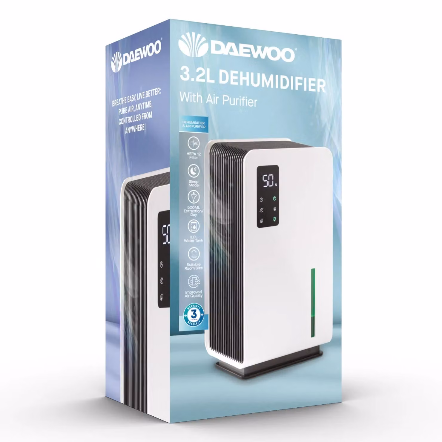 Daewoo 3.2L Dehumidifier and Air Purifier in White – 6