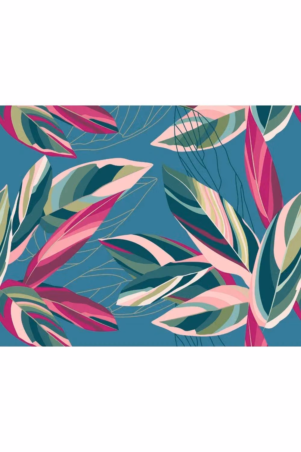 Origin Murals Botanical Calathea Leaves Wall Mural in Blue and Multicolour, W: 300 cm, H: 240 cm – 2