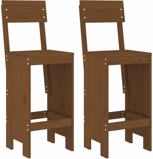 Berkfield Home Set of 2 Rustic Solid Wood Pine Bar Stools, Honey Brown, W: 40 cm, D: 48.5 cm, H: 115.5 cm