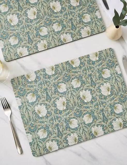 Morris & Co Set of 4 Rectangular Pimpernel Floral Placemats in Green