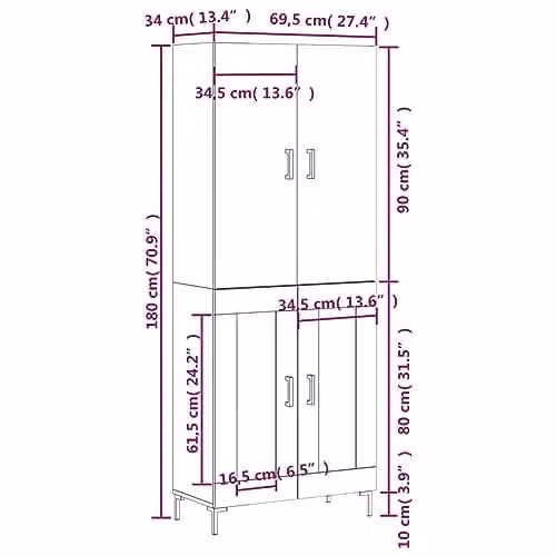 vidaXL Modern Highboard Sideboard in Smoked Oak, W/D/H: 180 x 46.4 x 69.5 cm – 3