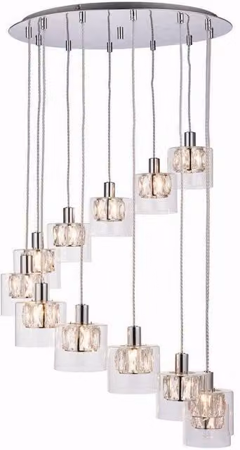 Netlighting Verina 12 Light Spiral Cluster Pendant in Chrome and Clear Glass with G9 Base