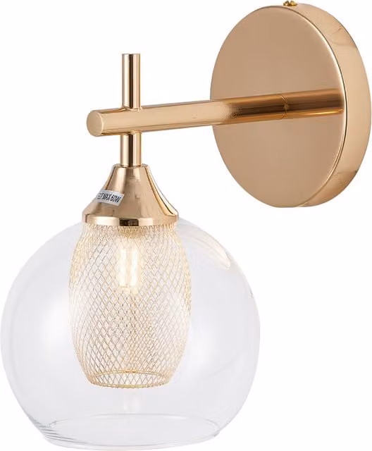 Livingandhome Modern Gold and Brass Wall Light with Transparent Glass Sphere Lampshade
