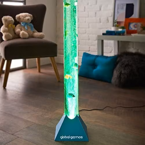 Global Gizmos 45169 Fish Bubble Lamp with Sea Creature, Jellyfish and Seahorse Design in Metallic Blue, Height: 90 cm – 1