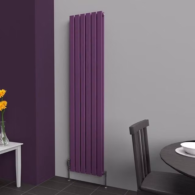 Lux Heat Flat Coloured Vertical Radiator in Pretty Plum Purple, H 180 cm x W 42 cm