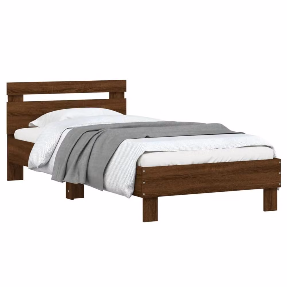 Berkfield Home Durable Bed Frame with LED Under-Bed Lighting in Brown Oak, W/D/H: 90 x 200 x 70 cm – 3