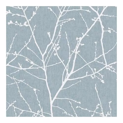 Superfresco Easy Innocence Branch Floral Wallpaper in Blue, Grey and Silver Metallic