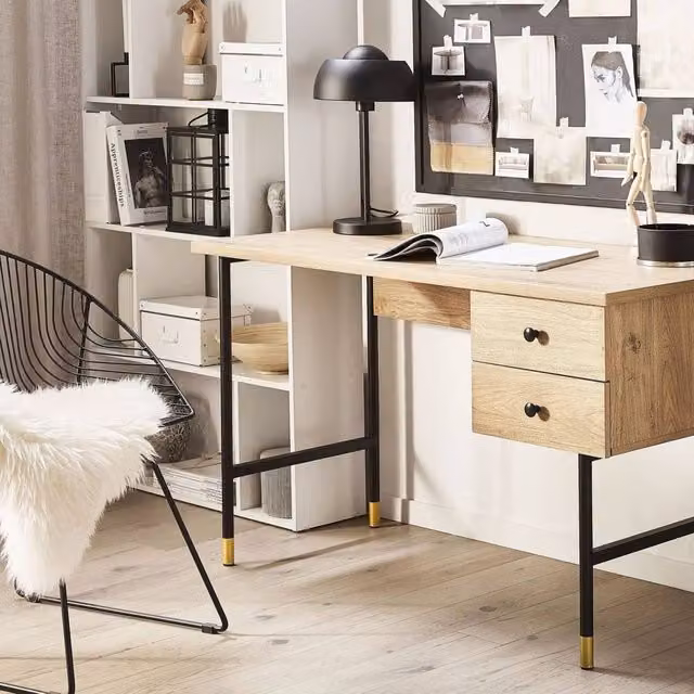 Wyld and Coco Retro Writing Desk in Brown and Black, W/D/H: 120 x 60 x 77 cm