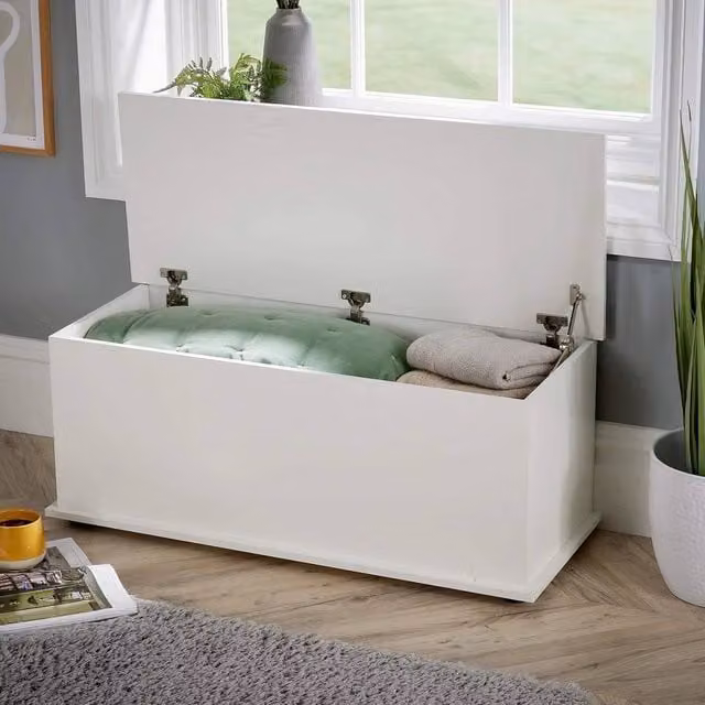 NESTLUNE White Wood Storage Trunk and Toy Chest, W/D/H: 100 x 100 x 100 cm