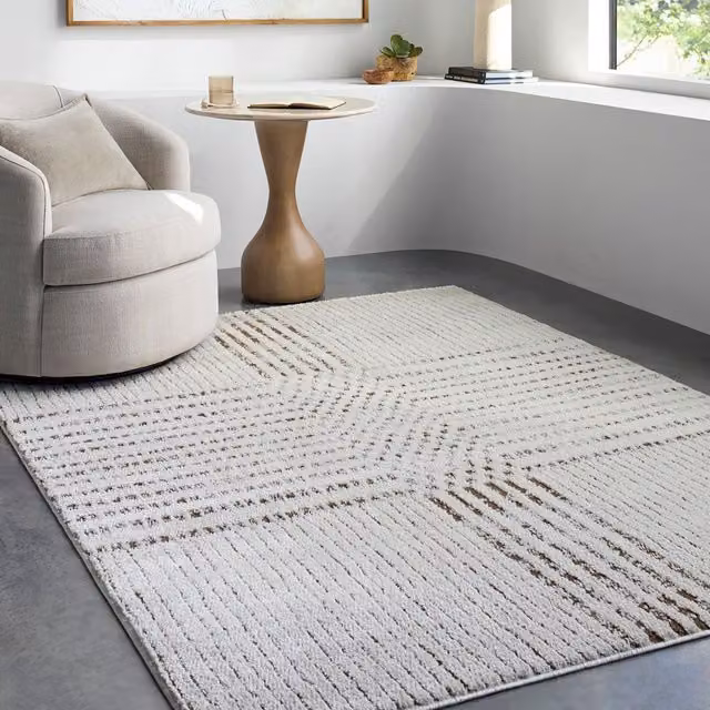 Livabliss Galey Alix Architect IV Modern Geometric High Pile Rug in Brown, White and Black, W: 160 cm, L: 215 cm