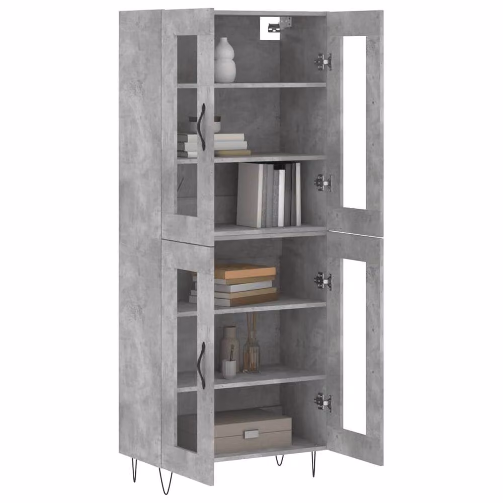 Berkfield Home Industrial Highboard in Concrete Grey with Glass Doors, W/D/H: 69.5 x 34 x 180 cm – 3