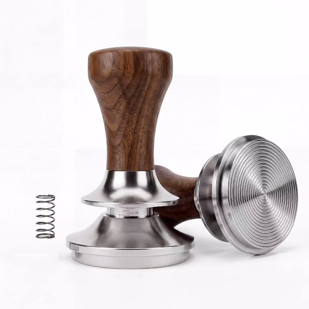 London Boutique Brown Stainless Steel and Wood 53.5mm Espresso Coffee Tamper – 8