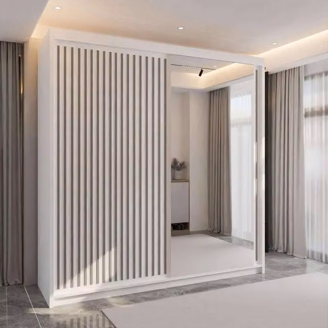 Sliding Wardrobes 4U Ronni Modern White Sliding Mirror Door Wardrobe W203cm x H217cm