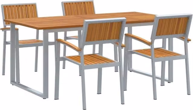 Berkfield Home 5 Piece Modern Garden Dining Set in Grey Steel and Solid Acacia Wood