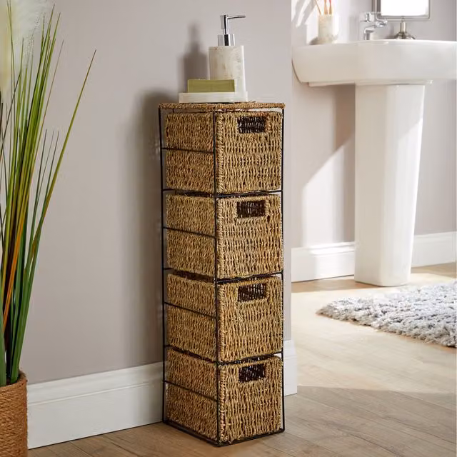 Home Source Ankara Wicker 4 Drawer Tower Storage Unit in Natural and Black